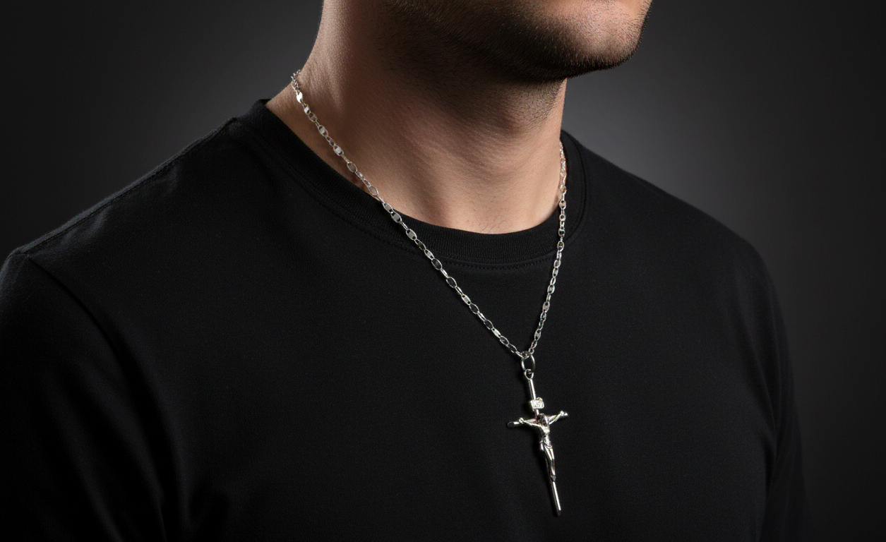 Vista de Cadena tipo escalera con Crucifijo