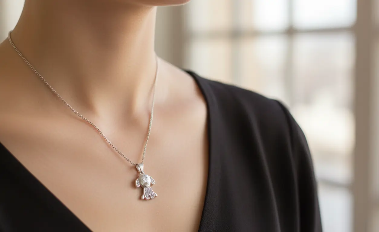 Vista de Cadena tipo Singapour con dije de perro